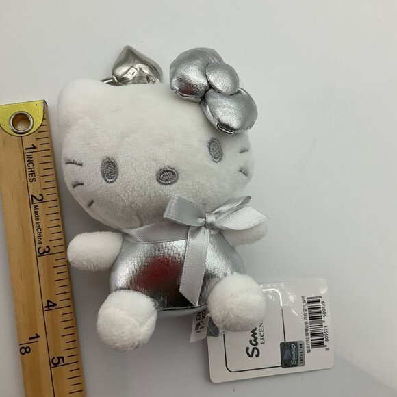 New Korean Hello Kitty Sanrio Plush Keychain Silver Metallic Bag Charm 5" - Picture 9 of 12